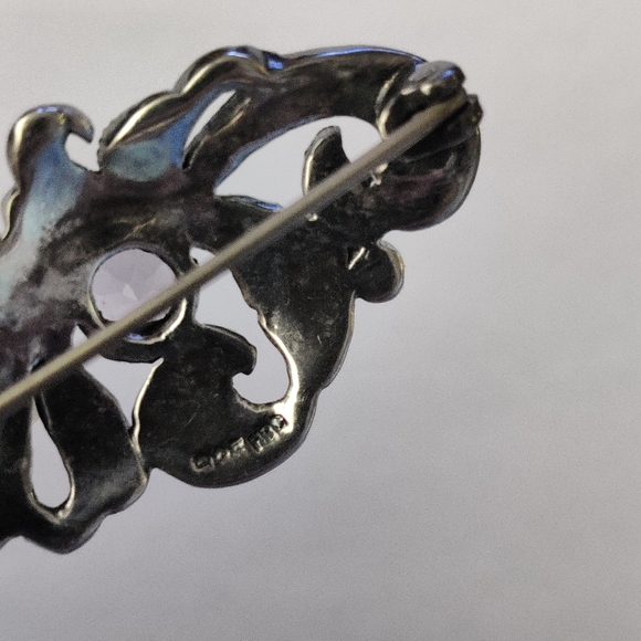 VTG Art Deco Sterling Marcasite & Amethyst brooch - Picture 2 of 7